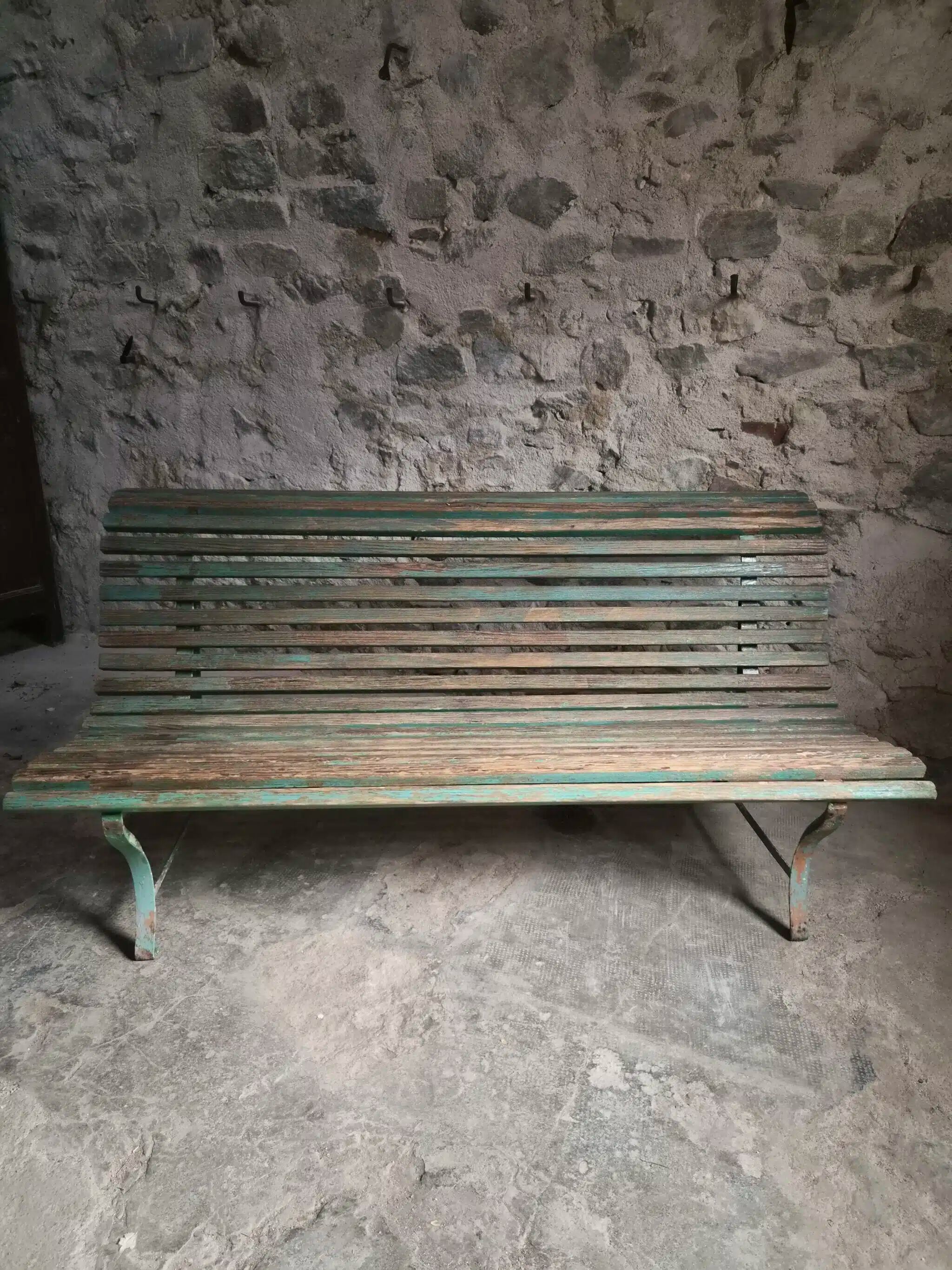 French garden bench in wood and iron, 1950s