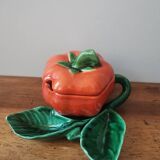 Vintage mustard box pot ceramic slip orange pumpkin shape