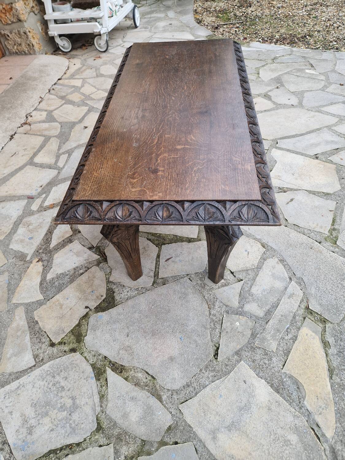 Brutalist coffee table in sculpted oak