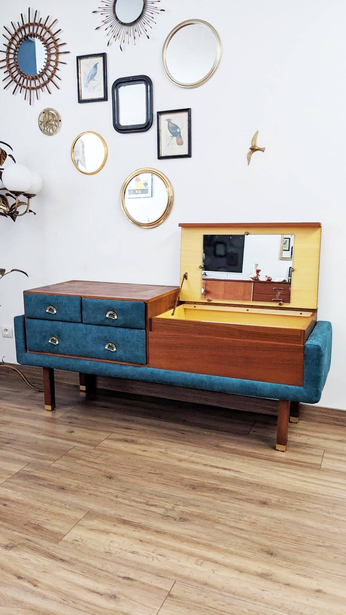 Teak and Brass Dressing Table Roger Landault