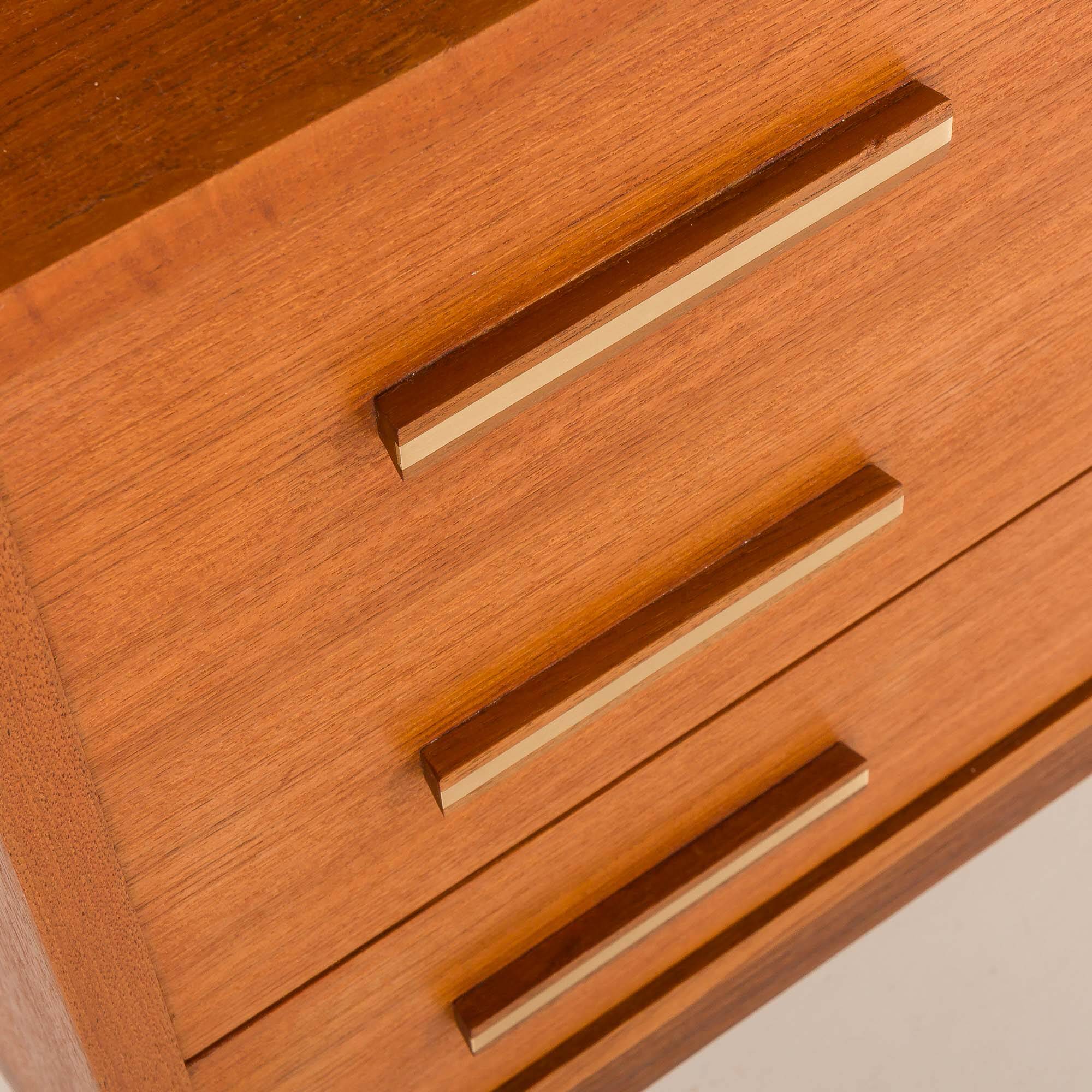 Danish mid century teak secretaire with brass inlays, 1960s