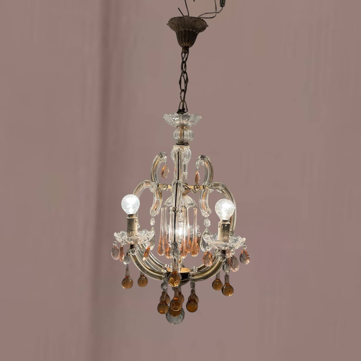 Pink Murano glass tear drop chandelier 1950’s