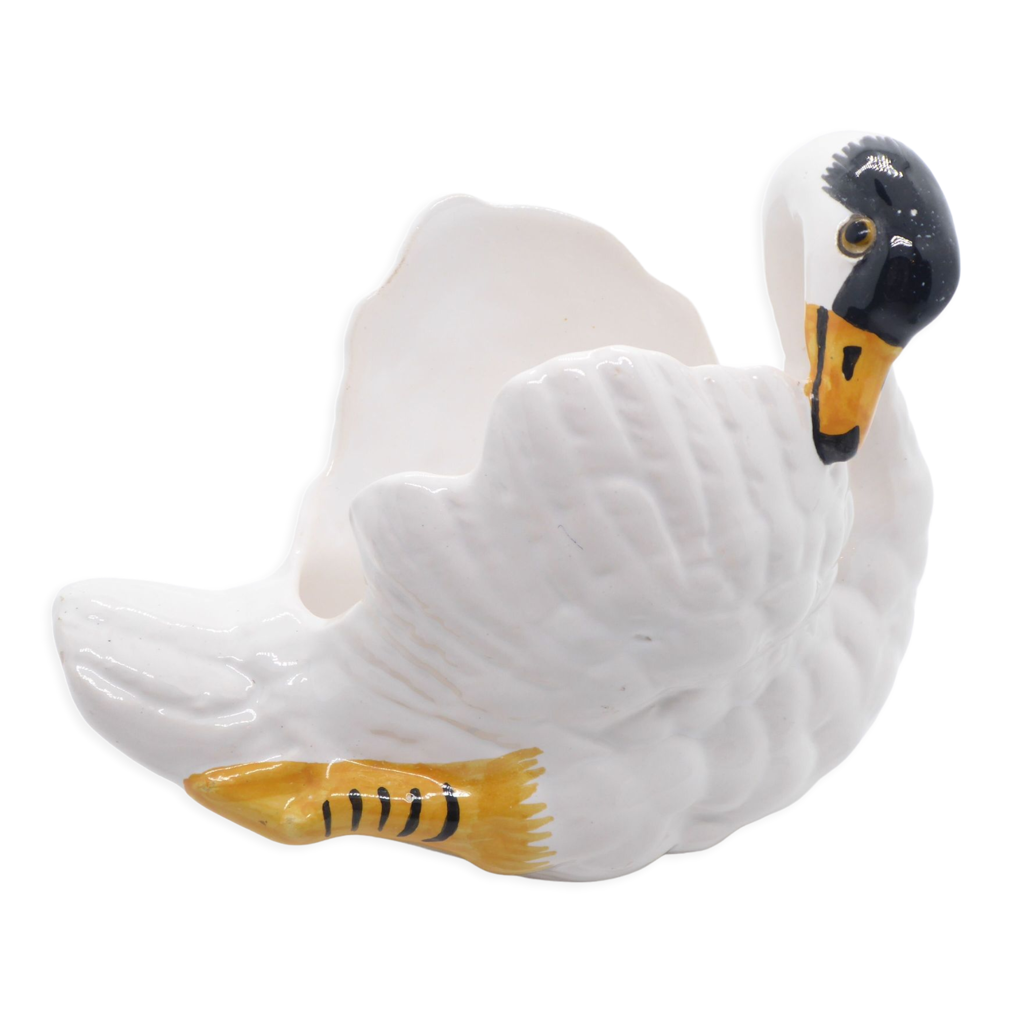 Ceramic pot cover in the shape of a swan