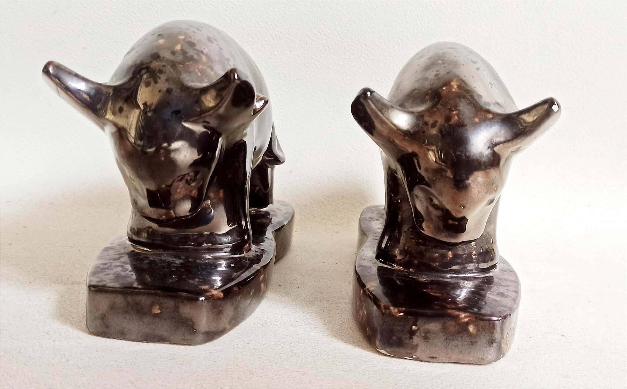 Pair of bookends 1960s Stylised Bull