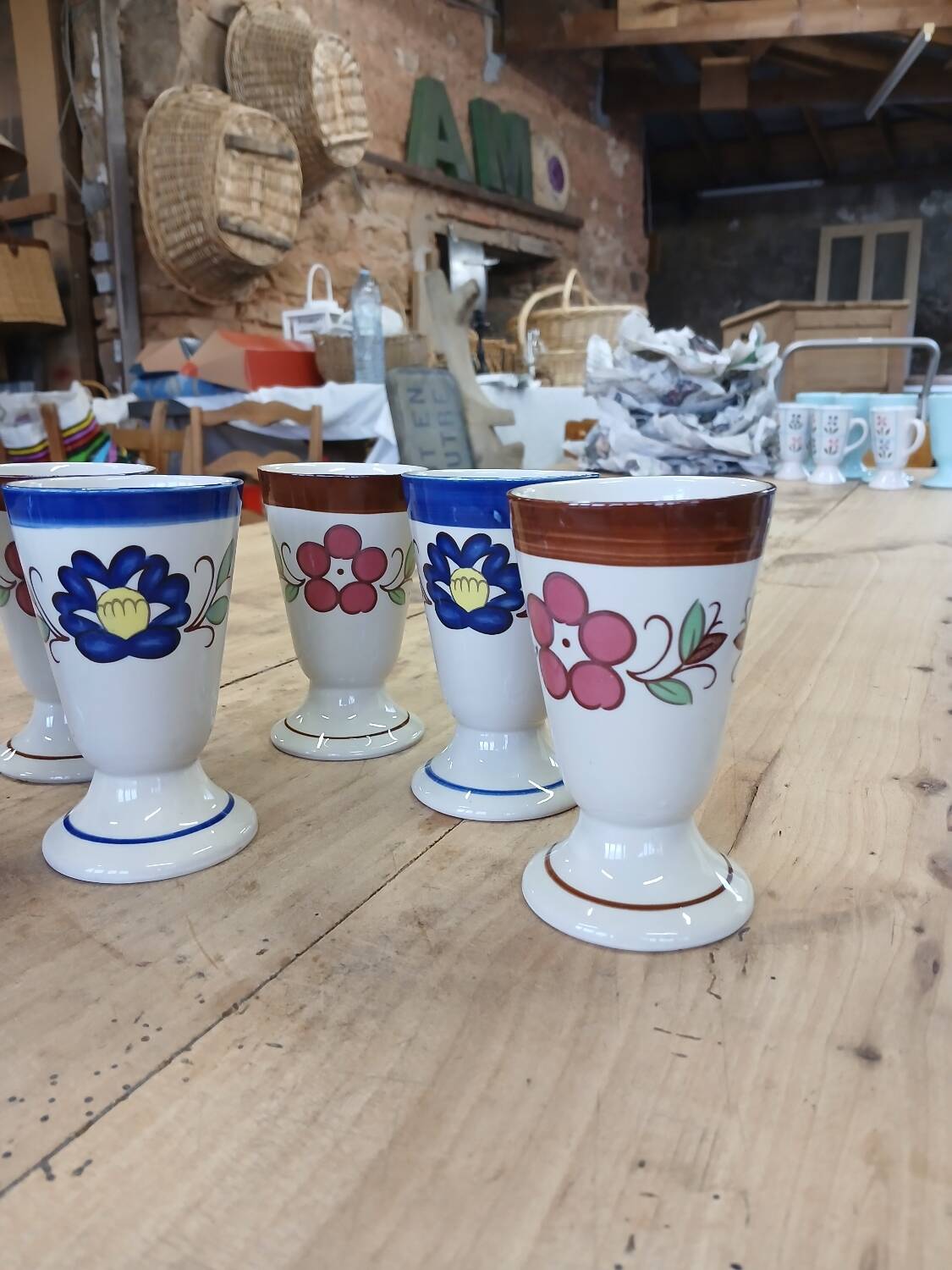 7 old glazed stoneware mazagrans