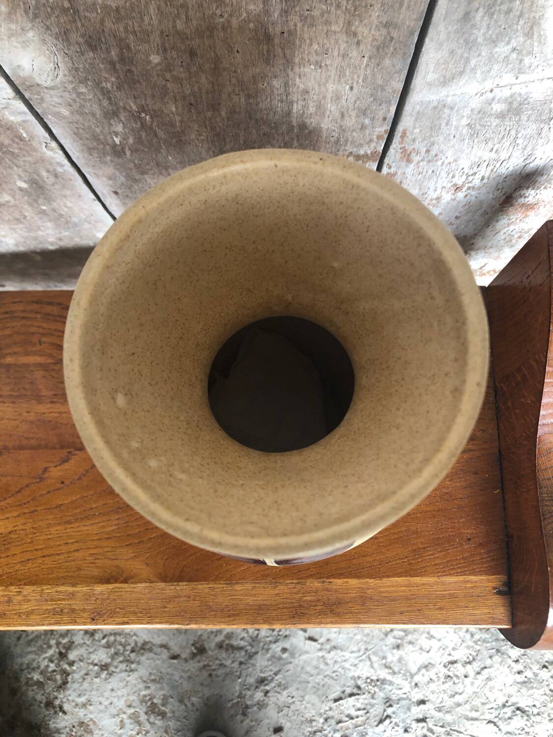 Ancien vase étrusque céramique beige décor fleurs émaillées