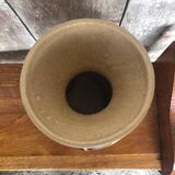 Old etruscan beige ceramic vase decorated with enameled flowers