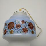 Vintage pendant lamp in seventies screen-printed opaline