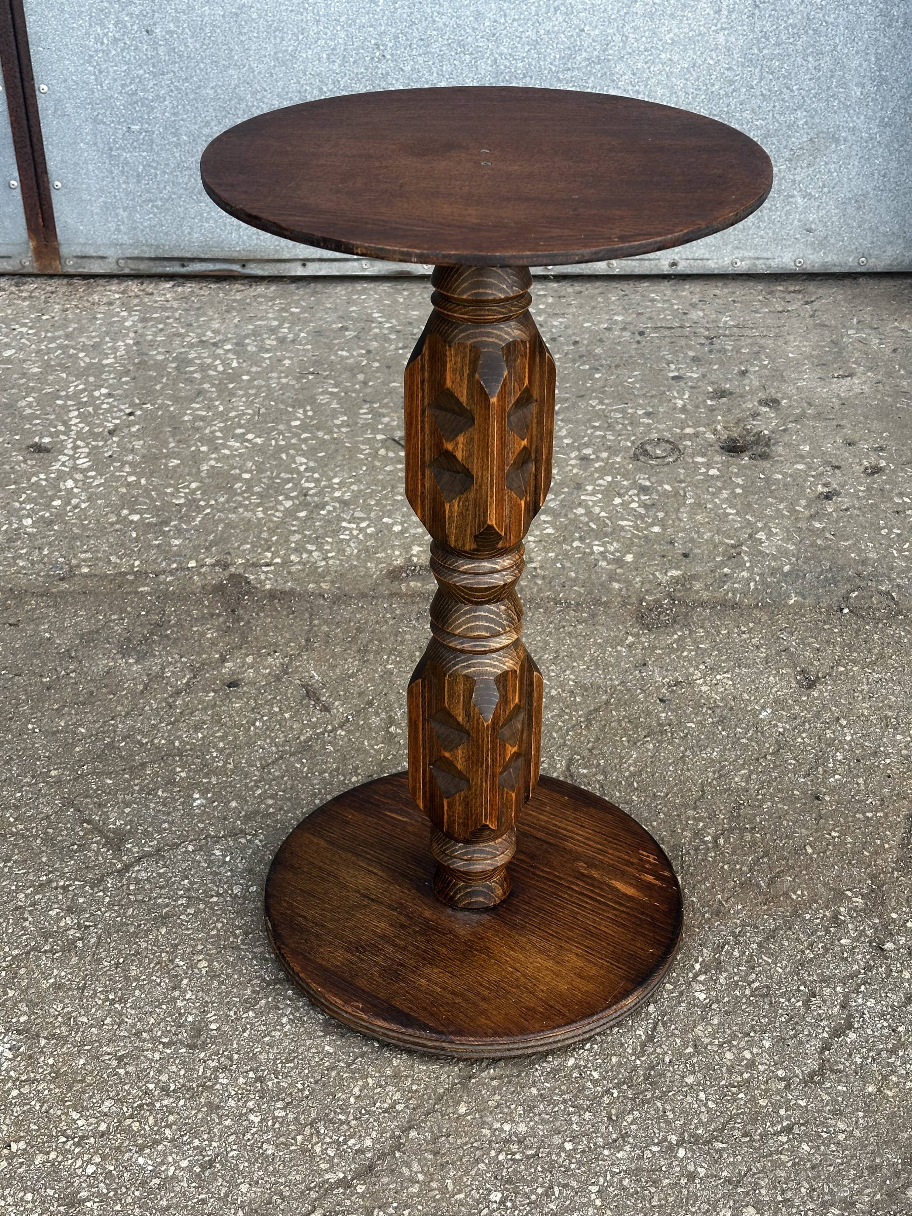 1930s carved wood side table - oak and pine
