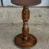 1930s carved wooden side table - oak and pine