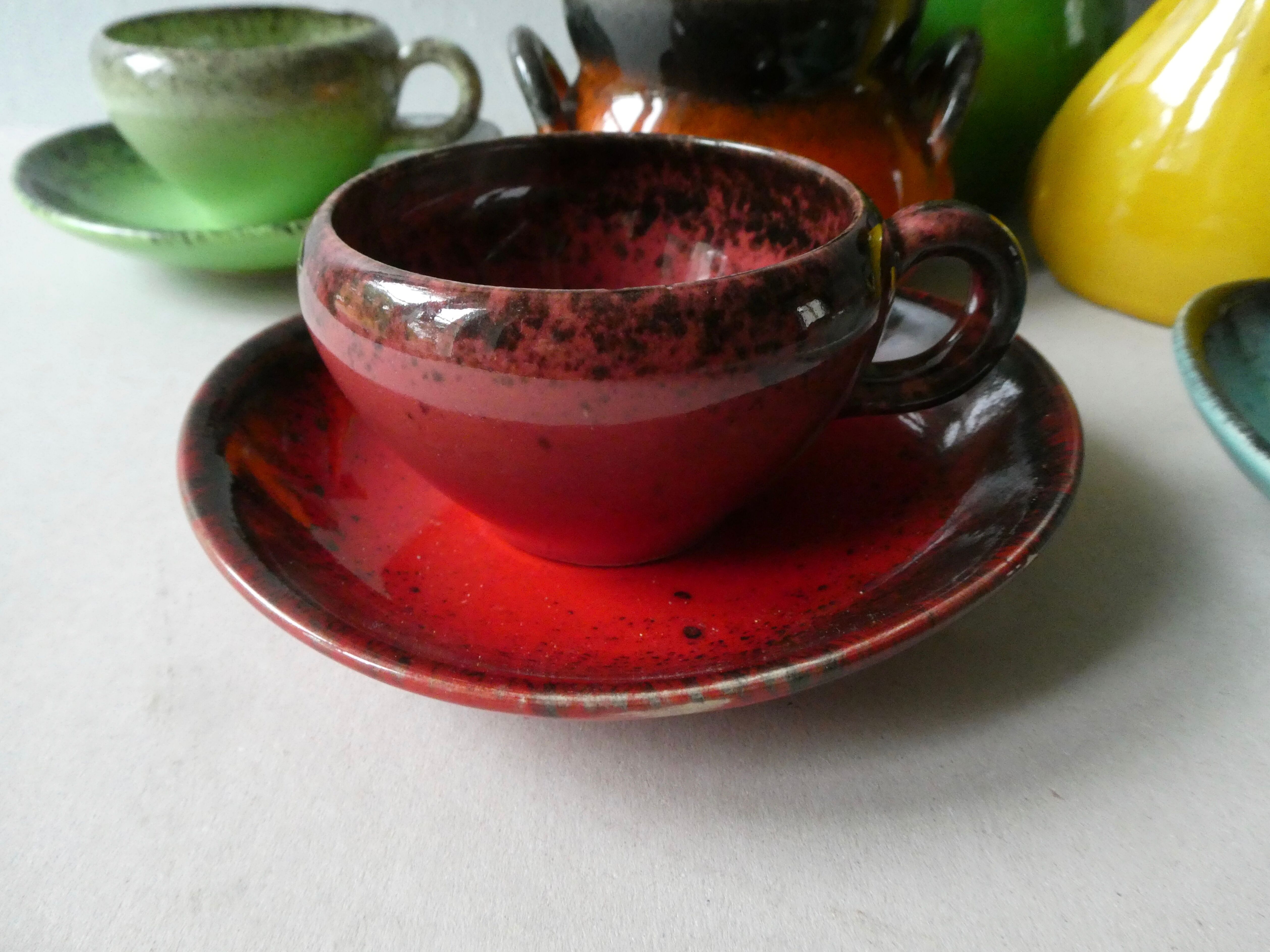 Keraluc Quimper France coffee service, 4 cups