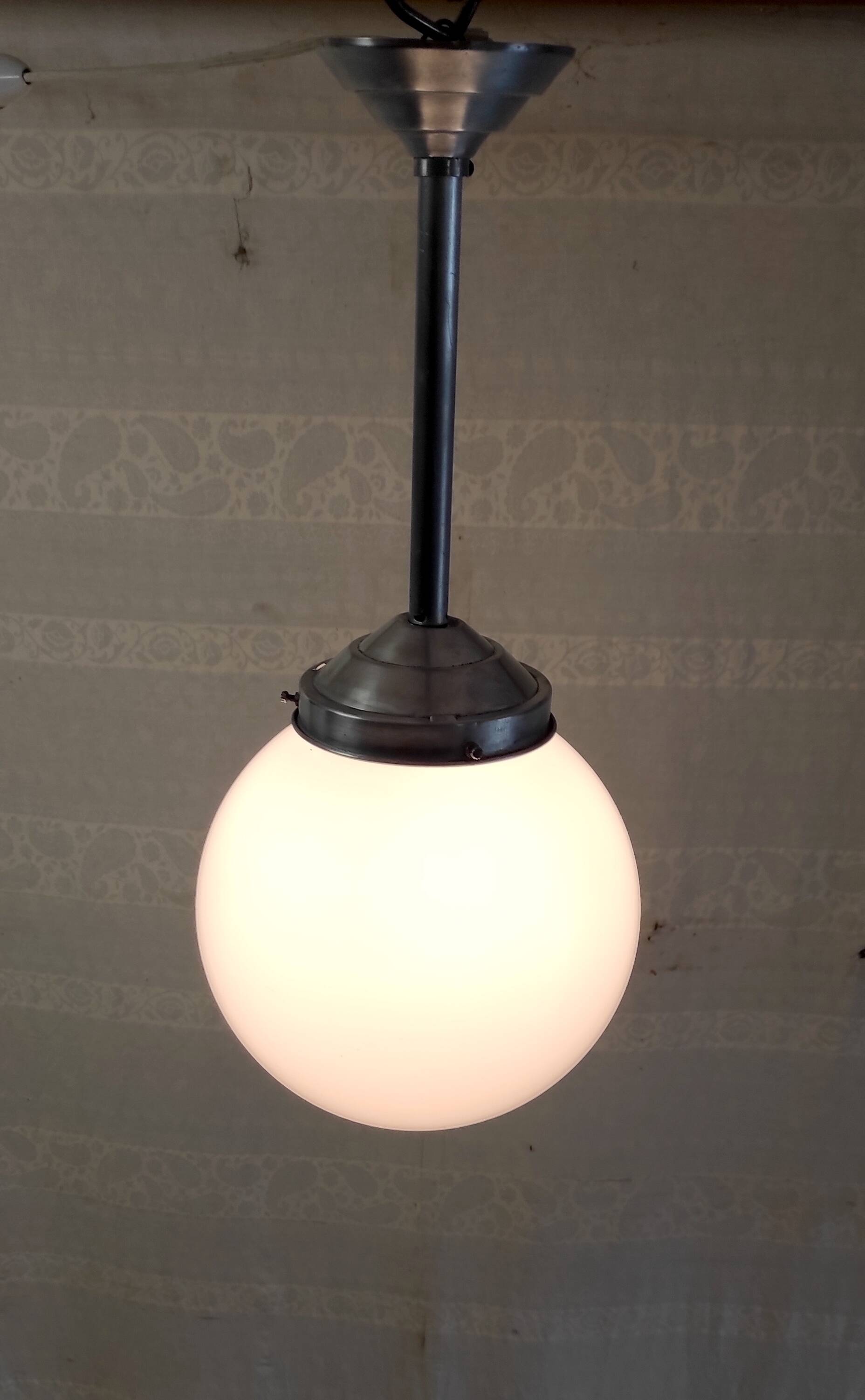 Opaline globe pendant light - mid-20th century
