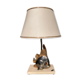 Lampe poisson vintage en métal doré et cuivré
