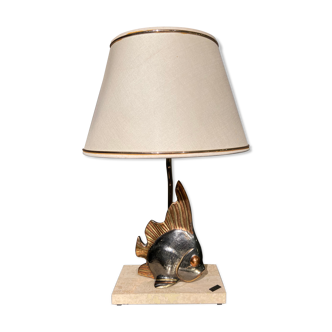 Vintage fish lamp in gold and copper metal