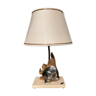 Lampe poisson vintage en métal doré et cuivré