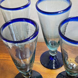 5 handmade foot glasses bubbled glass