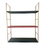 Modular vintage wall shelf, black and red metal circa 1960s