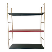 Modular vintage wall shelf, black and red metal circa 1960s