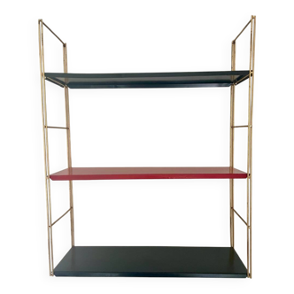Etagère murale vintage modulable, metal noir et rouge circa 1960s