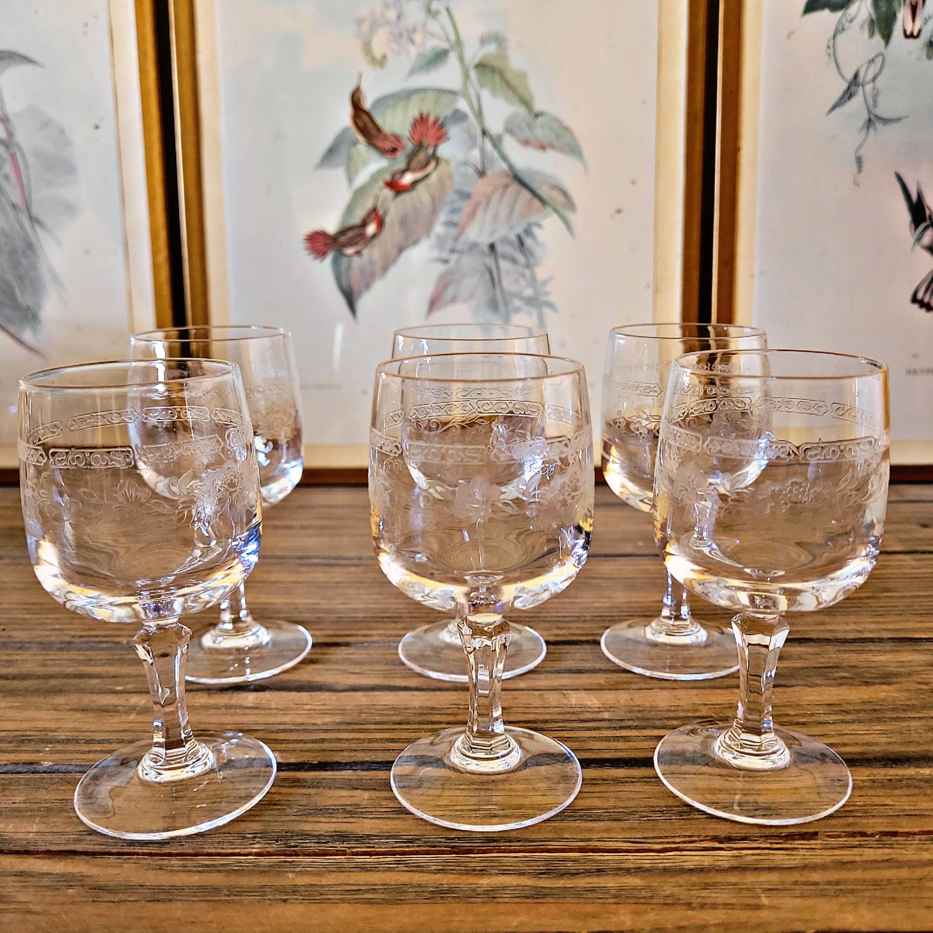 6 Cristal Arques Matignon liqueur glasses, engraved crystal