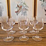 6 Cristal Arques Matignon liqueur glasses, engraved crystal