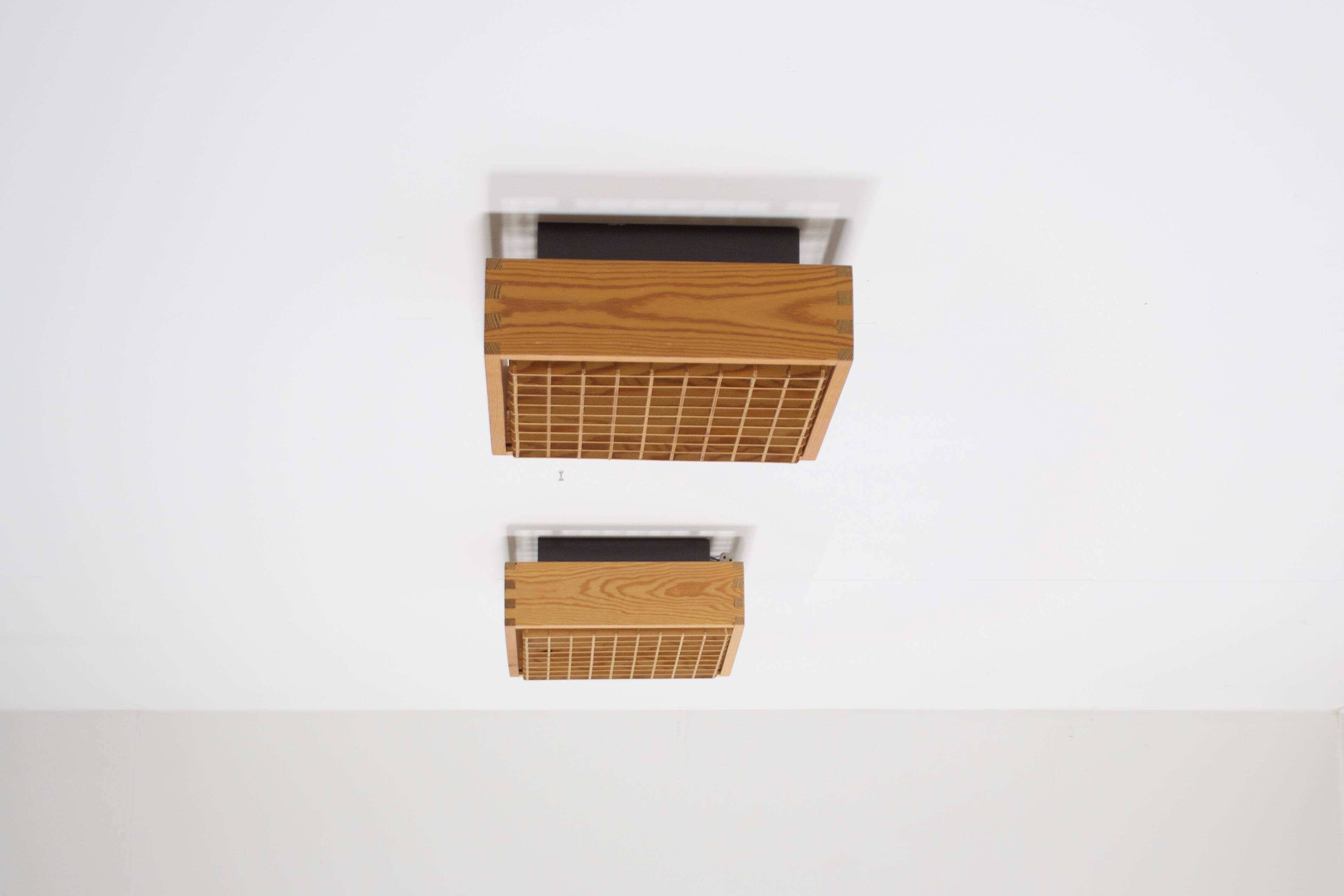 Square 1970s Pine Falkenbergs Belysning Flush Mounts, Sweden, 1970s