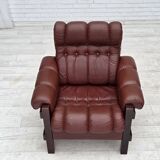 1970s, Scandinavian armchair, furniture leather, dark beech wood.
