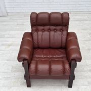 1970s, Scandinavian armchair, furniture leather, dark beech wood.
