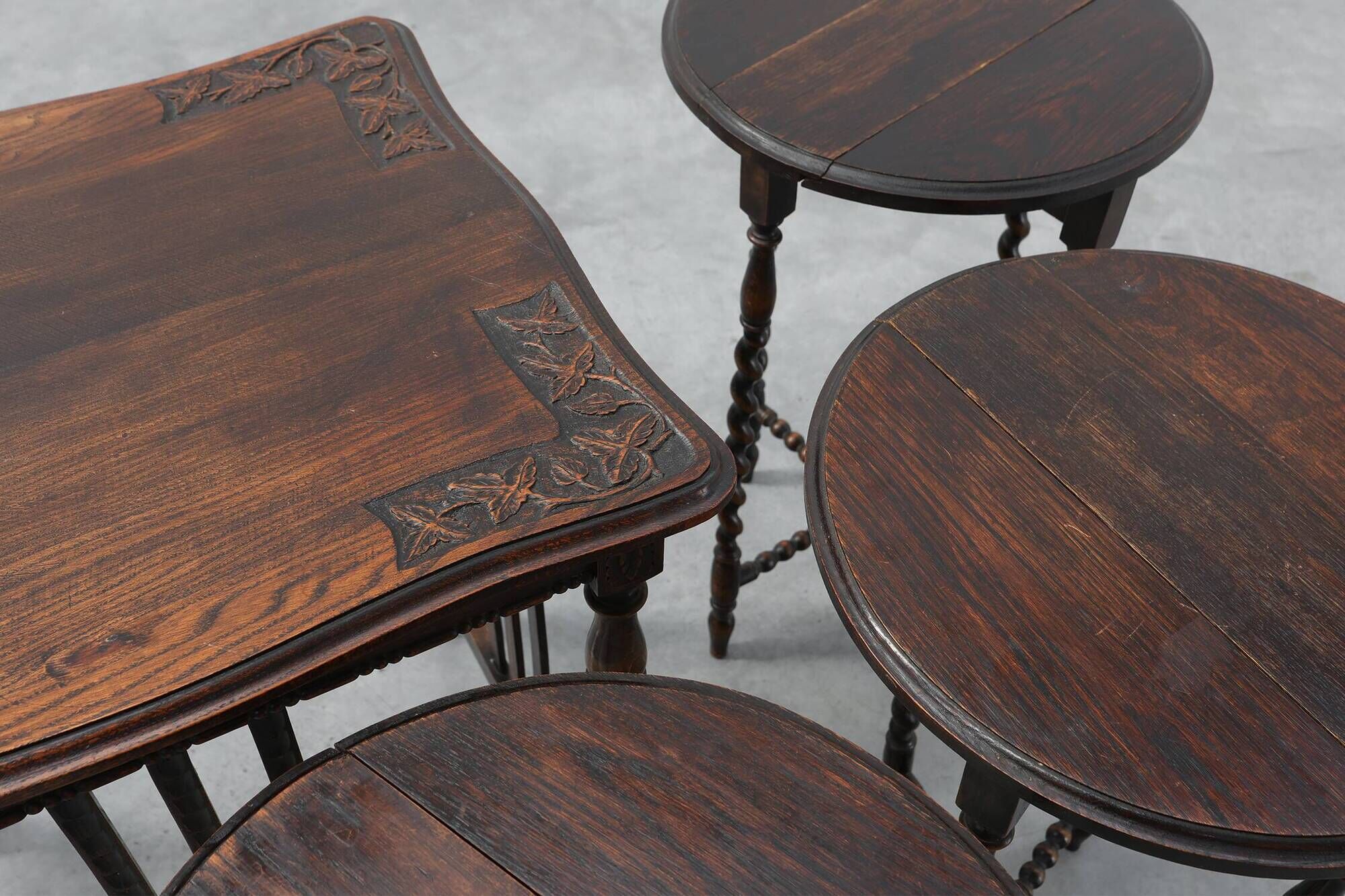 Set of Four Oak Barley Twist Nesting Tables, England, circa 1900n