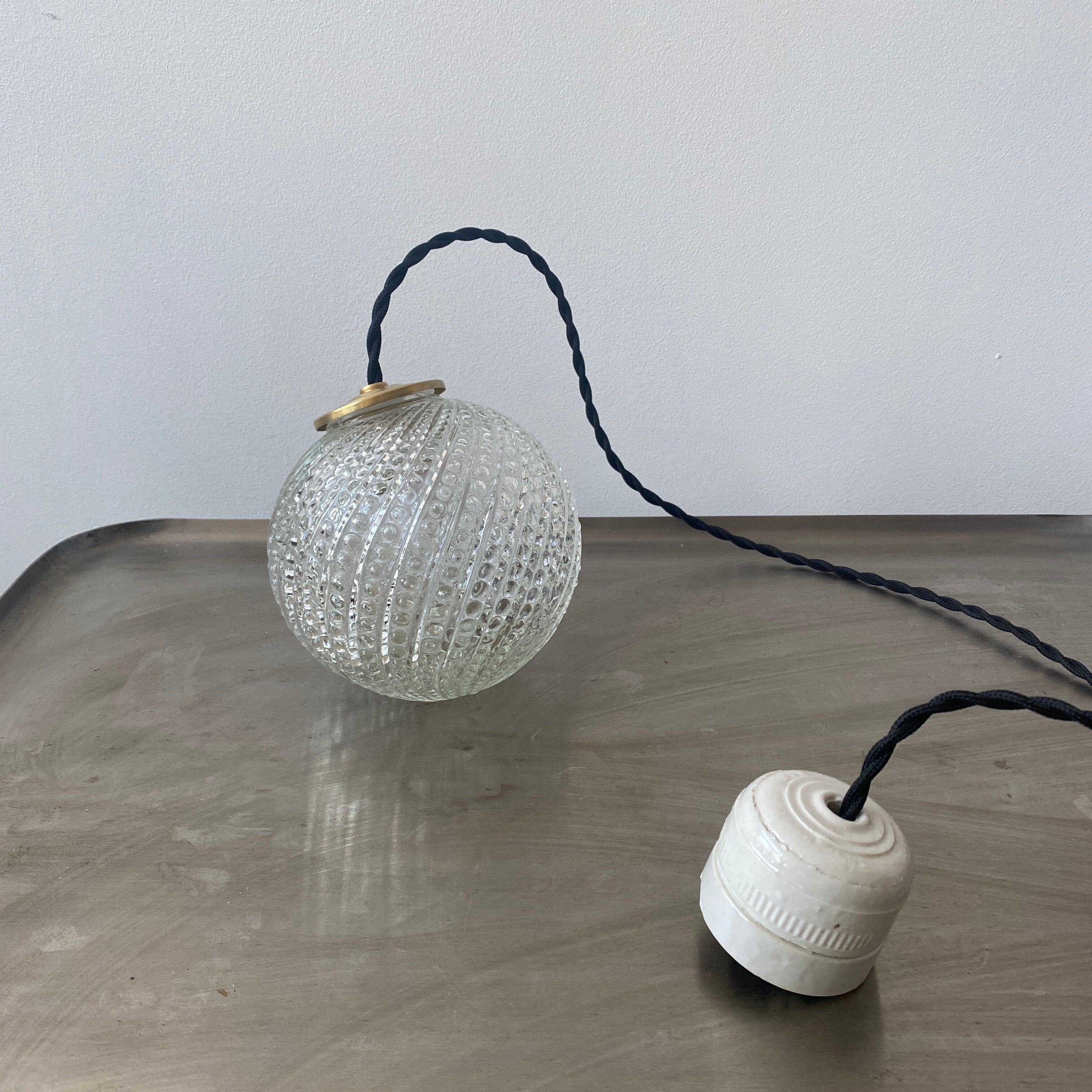 Lot 3 vintage suspension lamps in molded glass