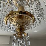 Lustre cascade en laiton et pampilles de cristal