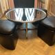 Chrome-plated metal coffee table with 4 vintage nesting poufs