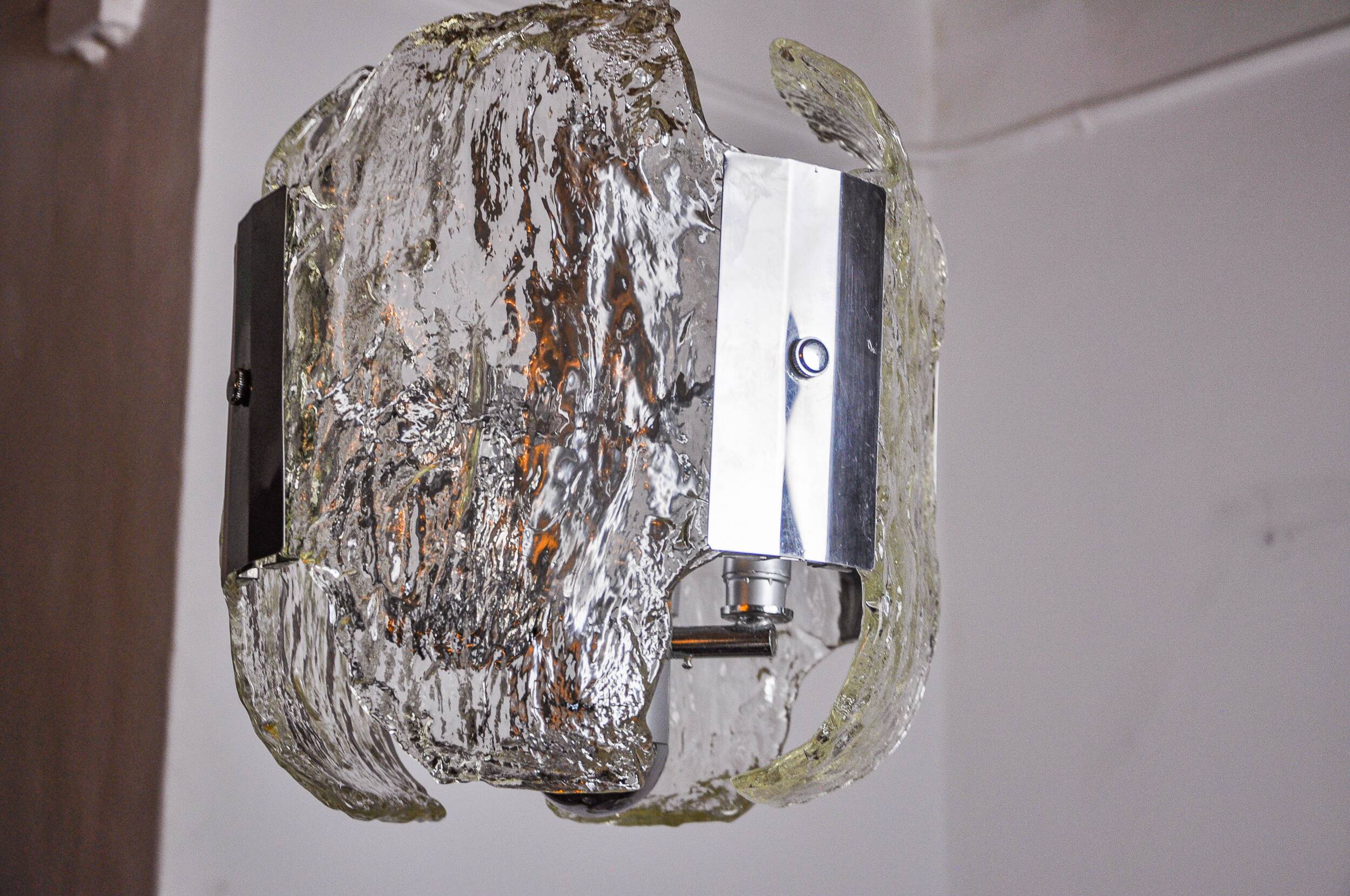 JT Kalmar chandelier, frosted murano glass, space age, Austria 1970