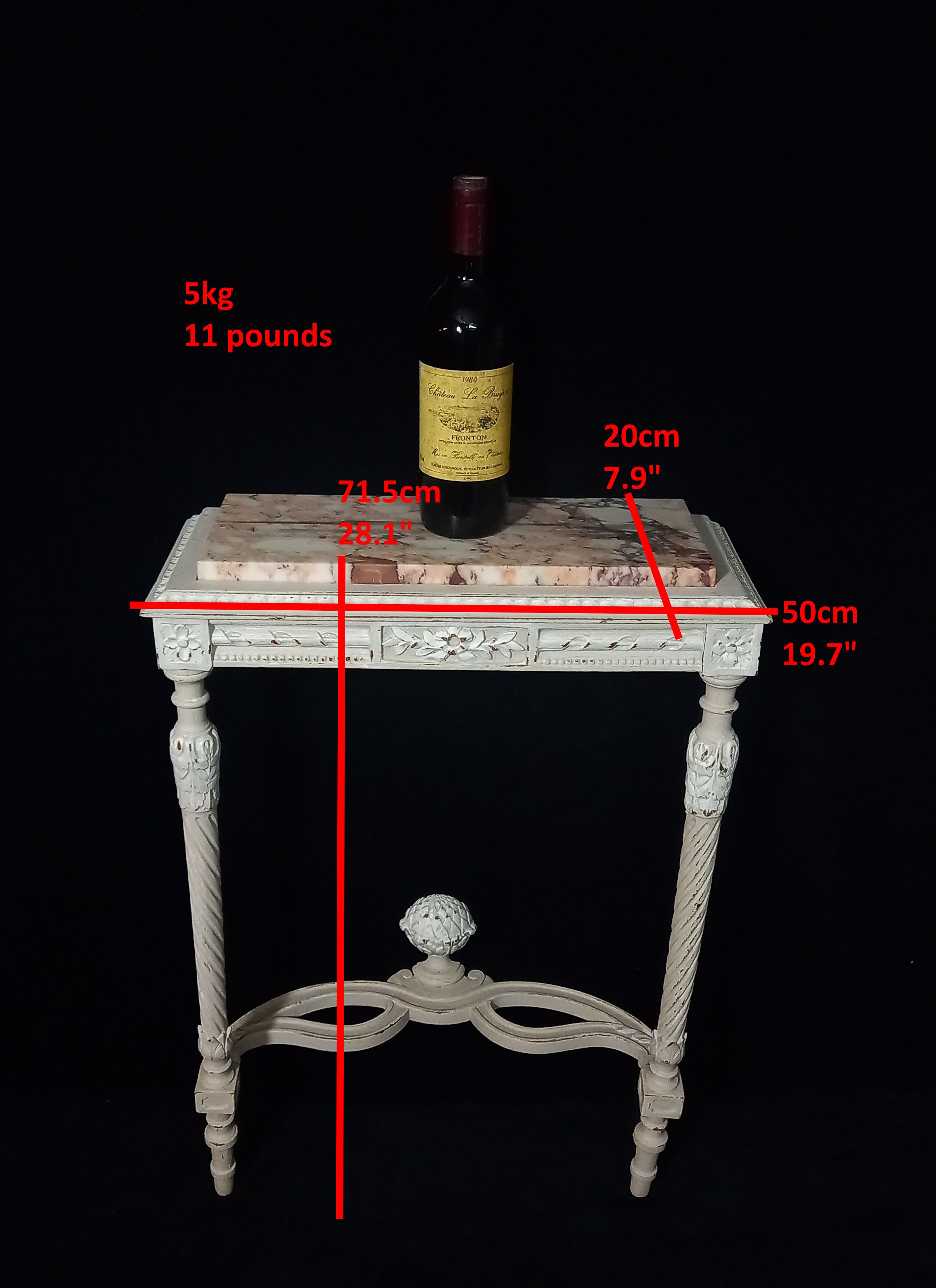 White wall lamp console Louis XVI style with pink marble top