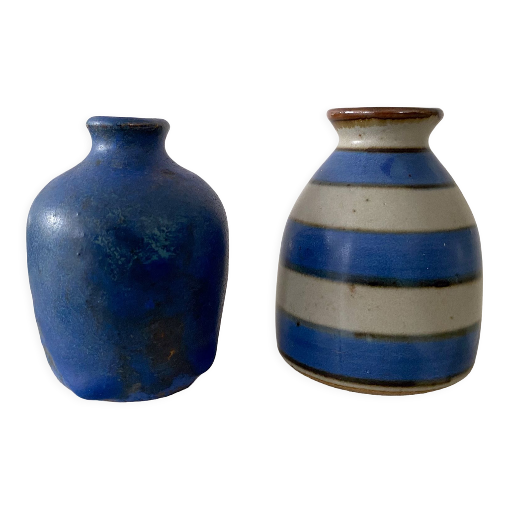 2 vases en céramique du milieu du siècle en bleu Selency