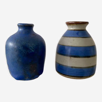2 mid century ceramic vases in blue