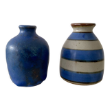 2 mid century ceramic vases in blue