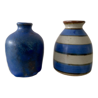 2 mid century ceramic vases in blue