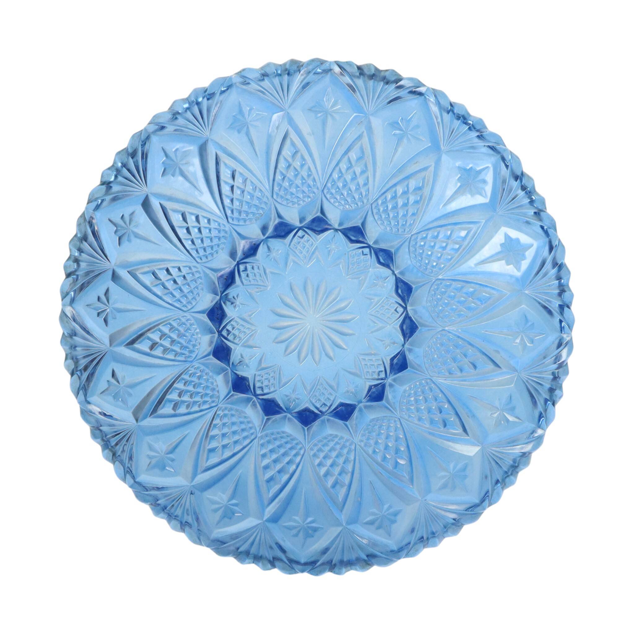 Coupe à fruits en verre pressé bleu, France