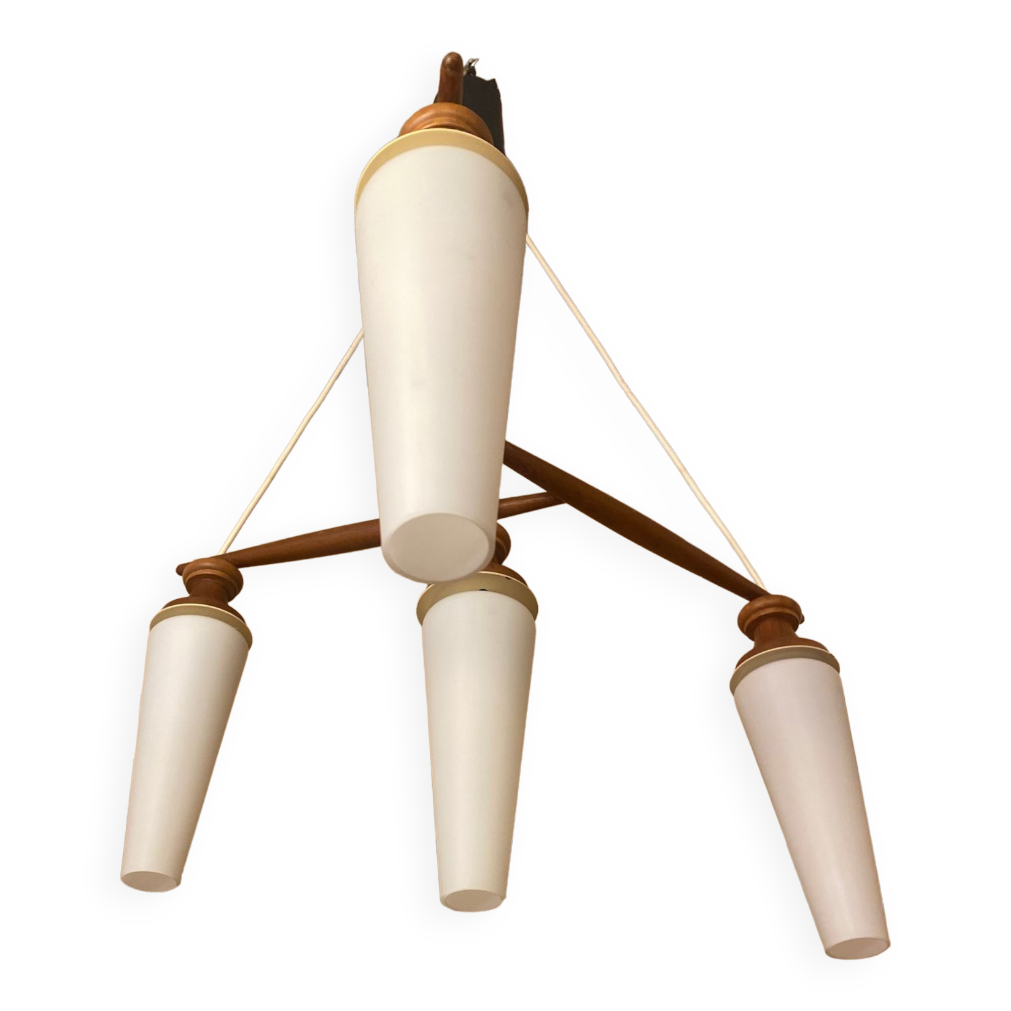 Teak and opaline chandelier