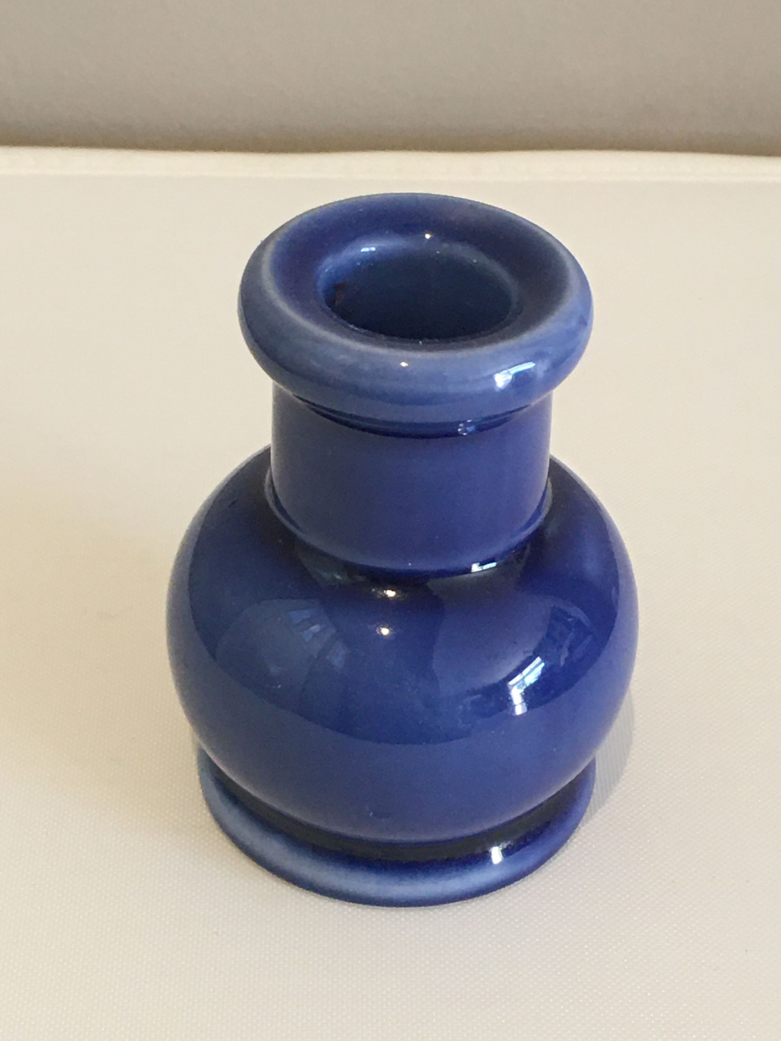 Blue ceramic candlestick