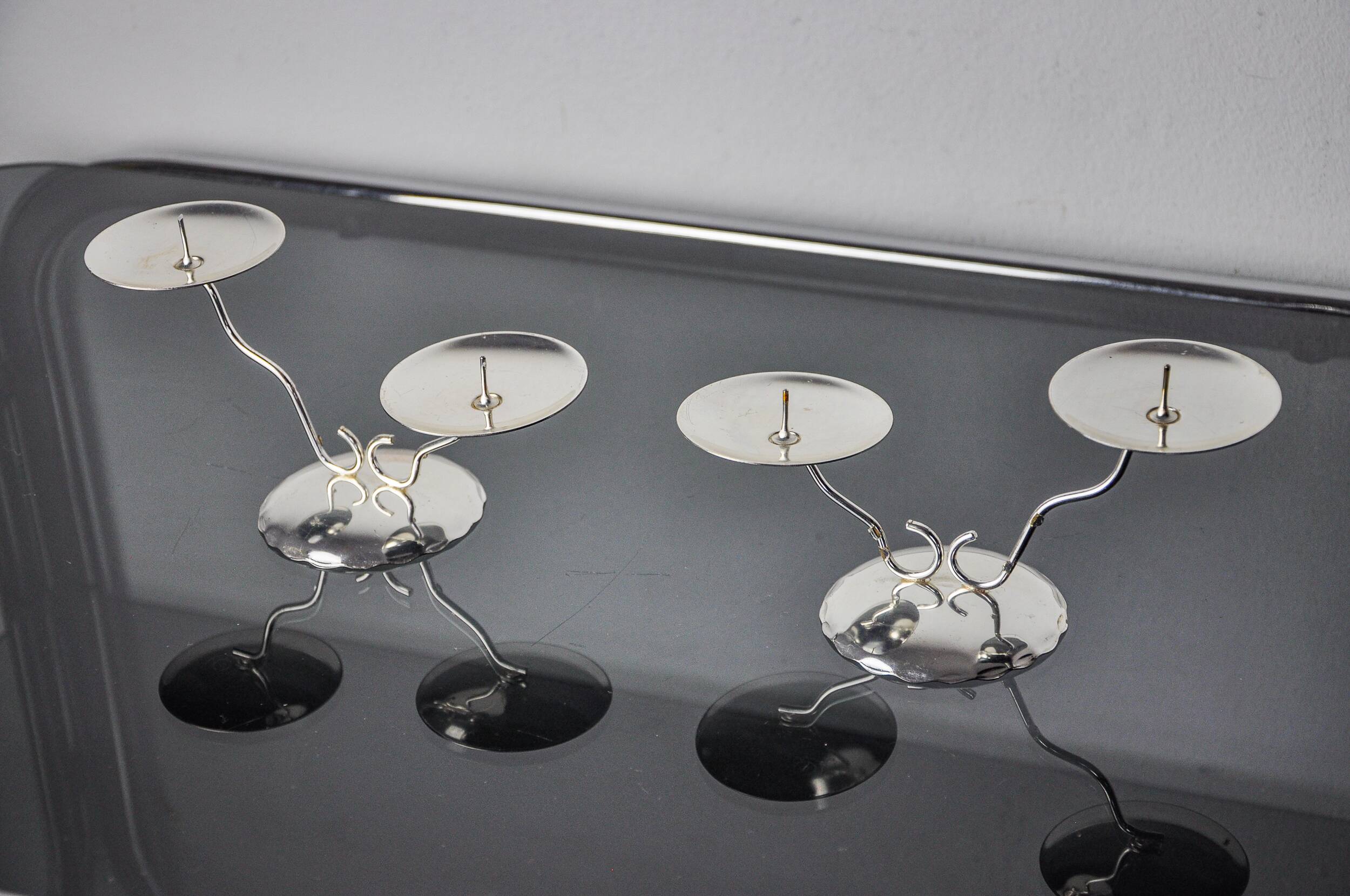 Pair of art deco 2-flame candlesticks, Spain, 1980