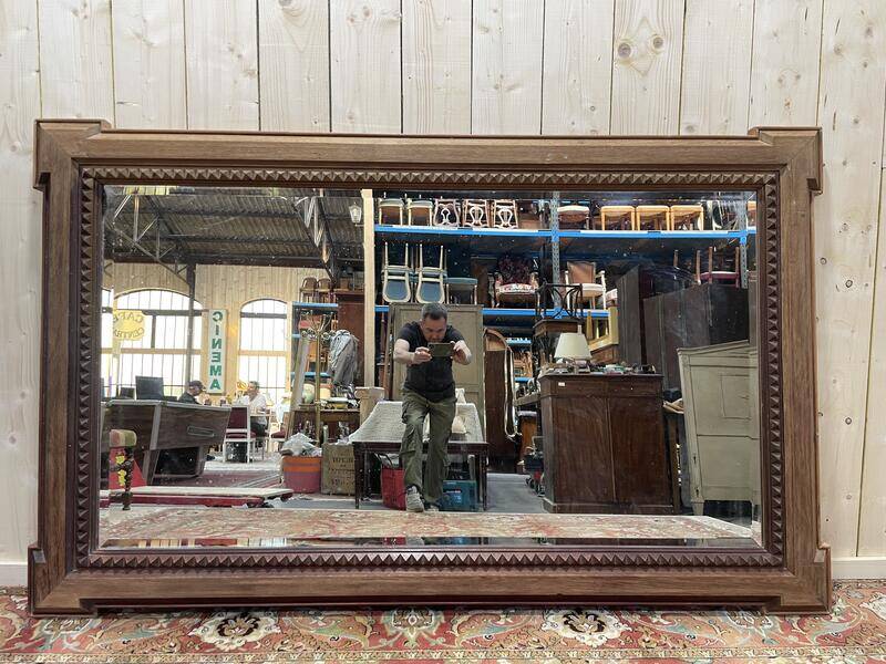 Miroir de bistrot - brasserie en chêne massif à pointes de diamant