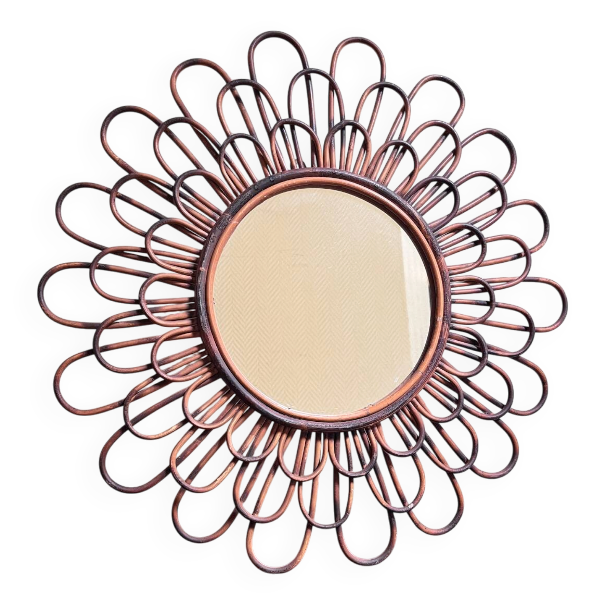 Miroir fleur rotin 3 rangées de pétales
