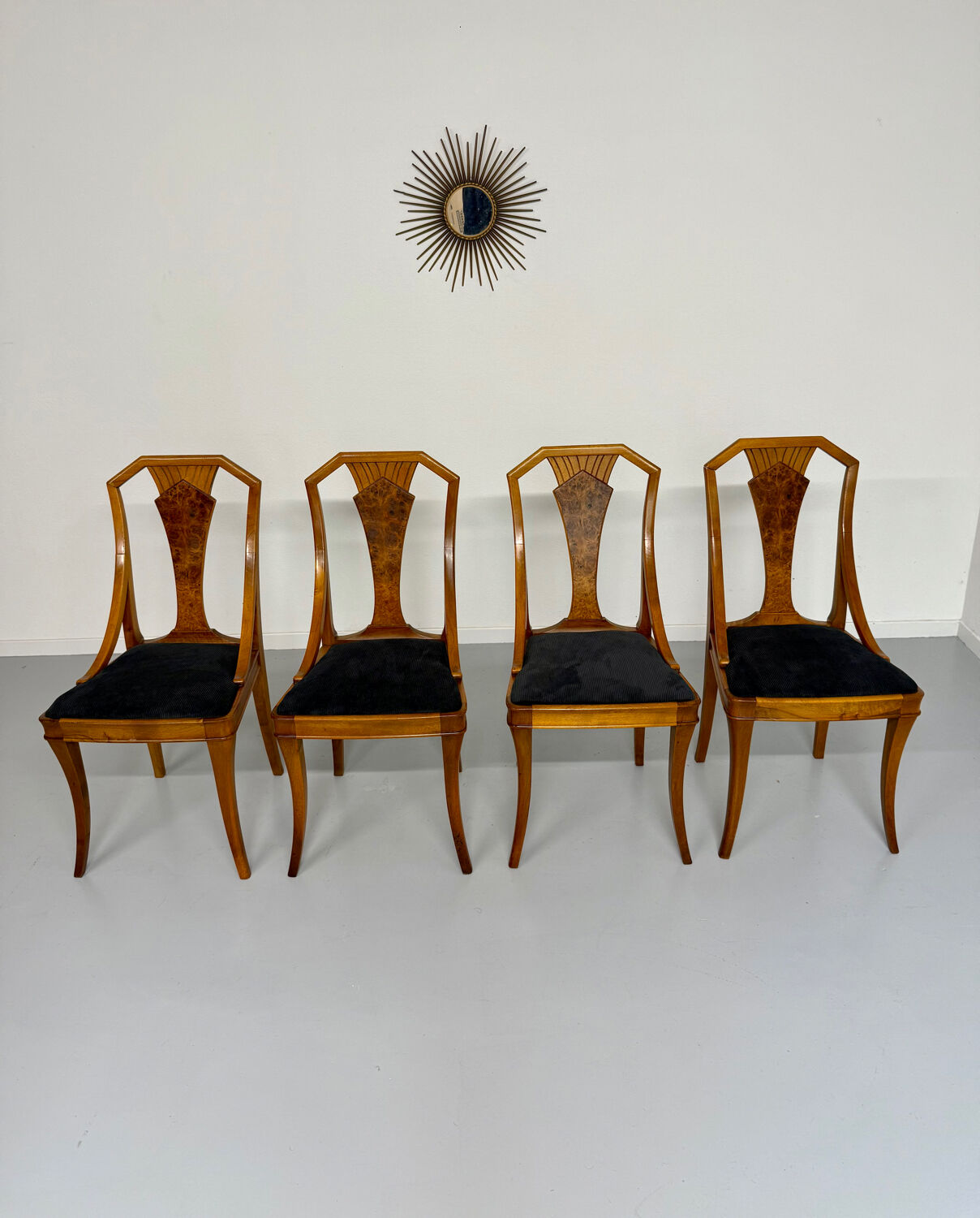 Set of 4 walnut/burl wood chairs, Art Nouveau, early 20th century