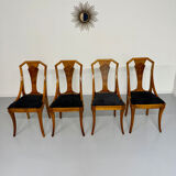 Set of 4 walnut/burl wood chairs, Art Nouveau, early 20th century
