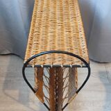 Antique magazine rack made of iron and woven rattan wicker