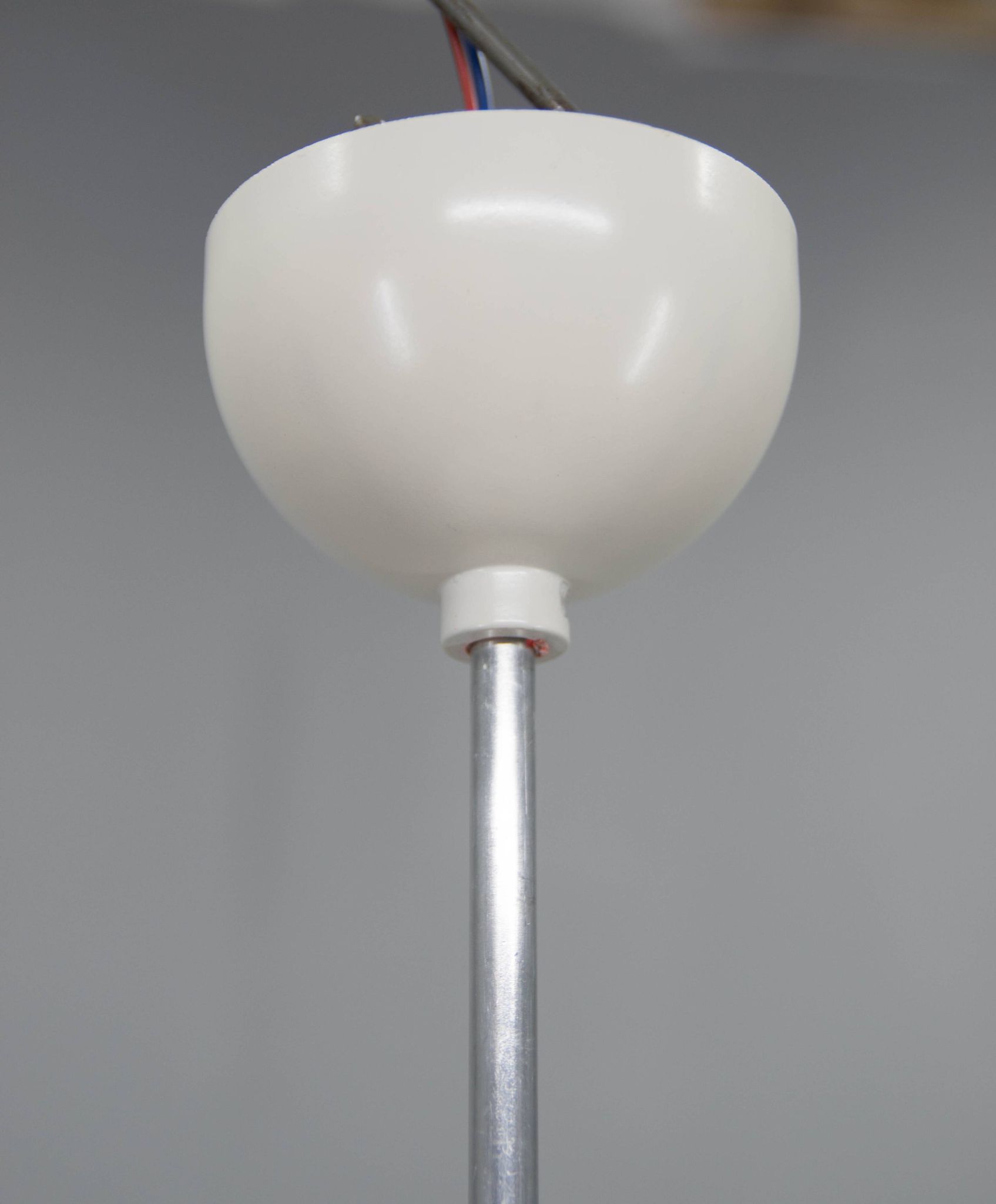 1970s Hand-Painted Milk Glass Pendant Light  Mid-Century Vintage