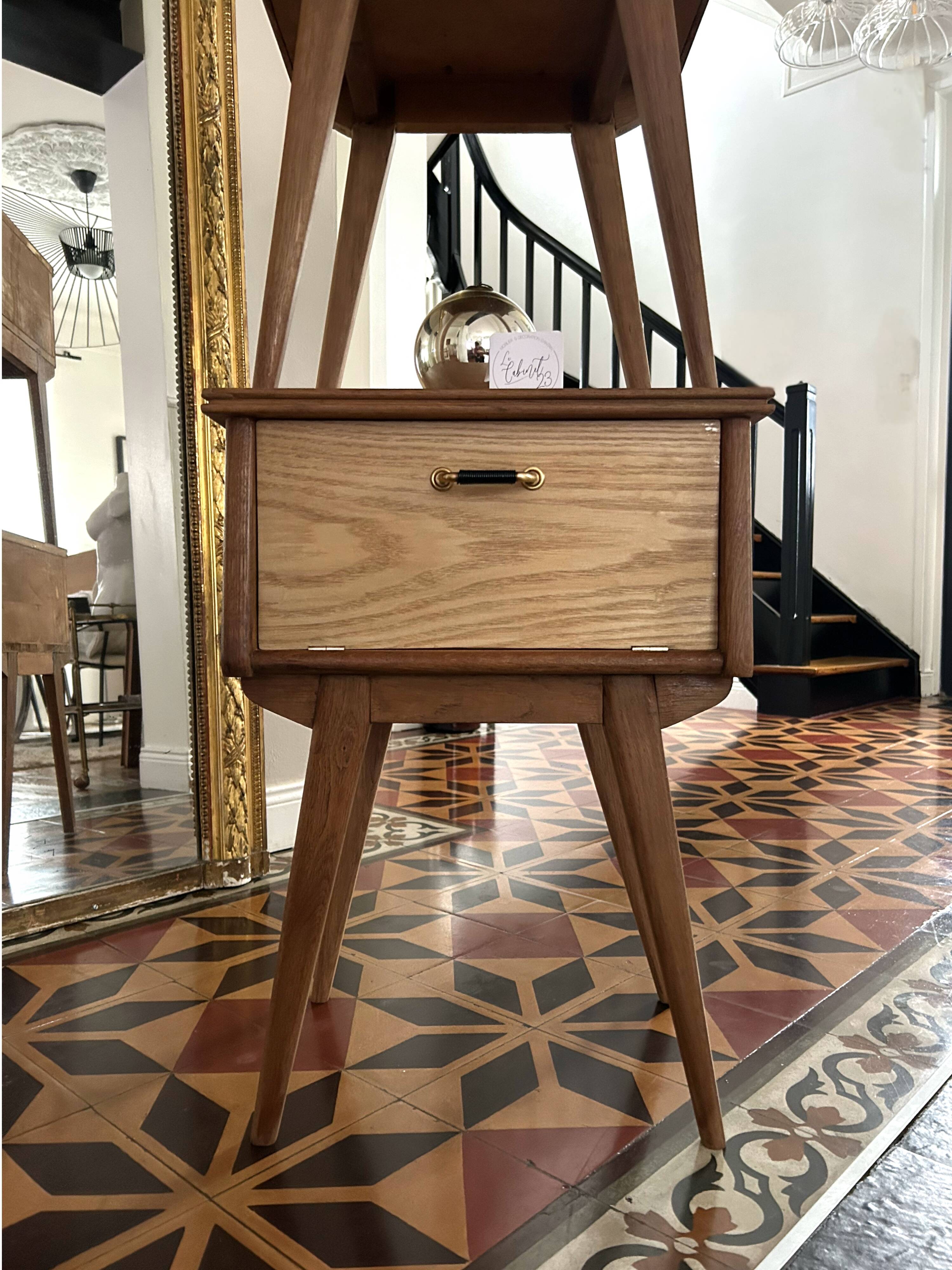 1950s bedside tables in solid oak