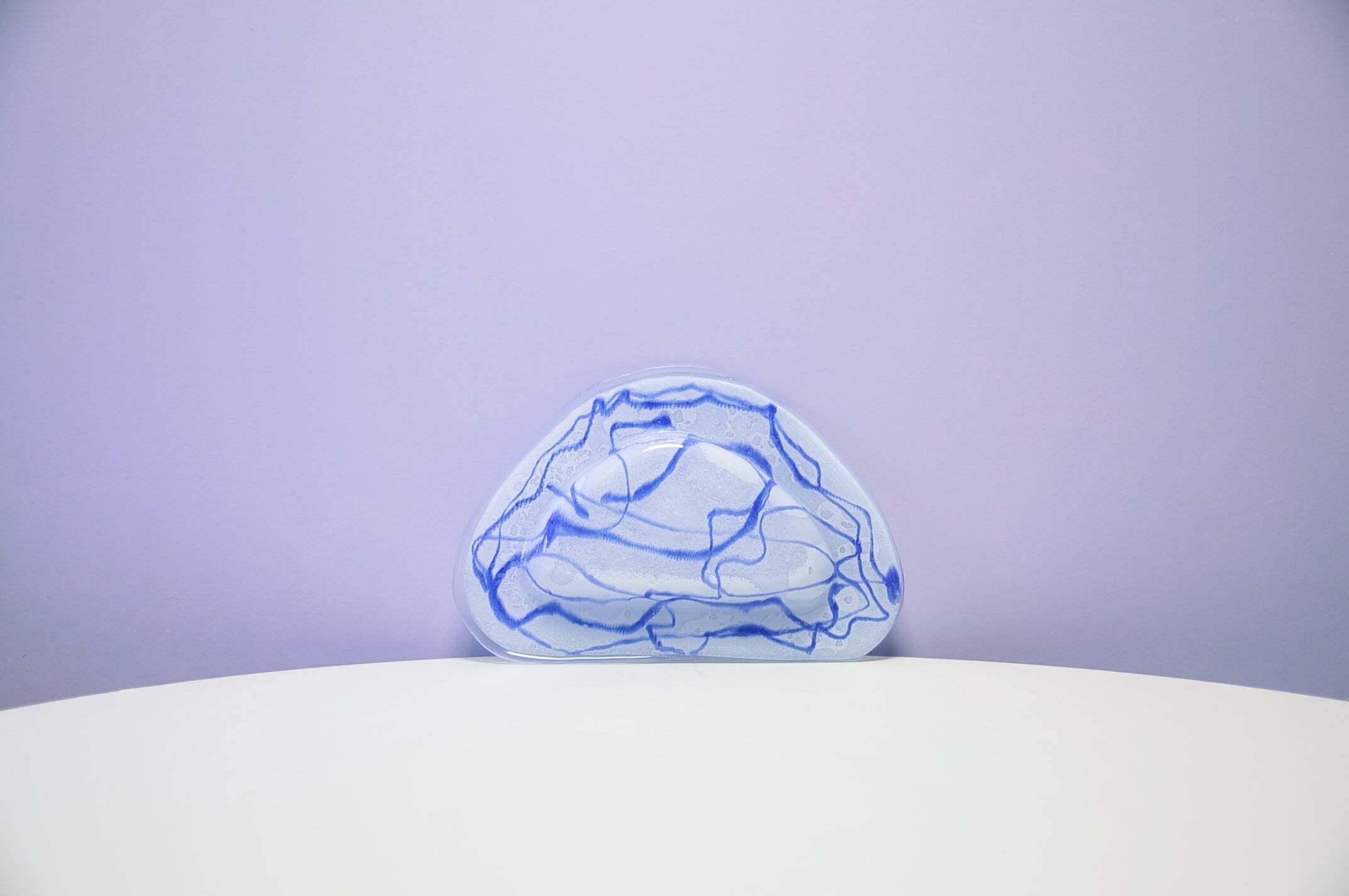 Vintage blue glass bowl swirl